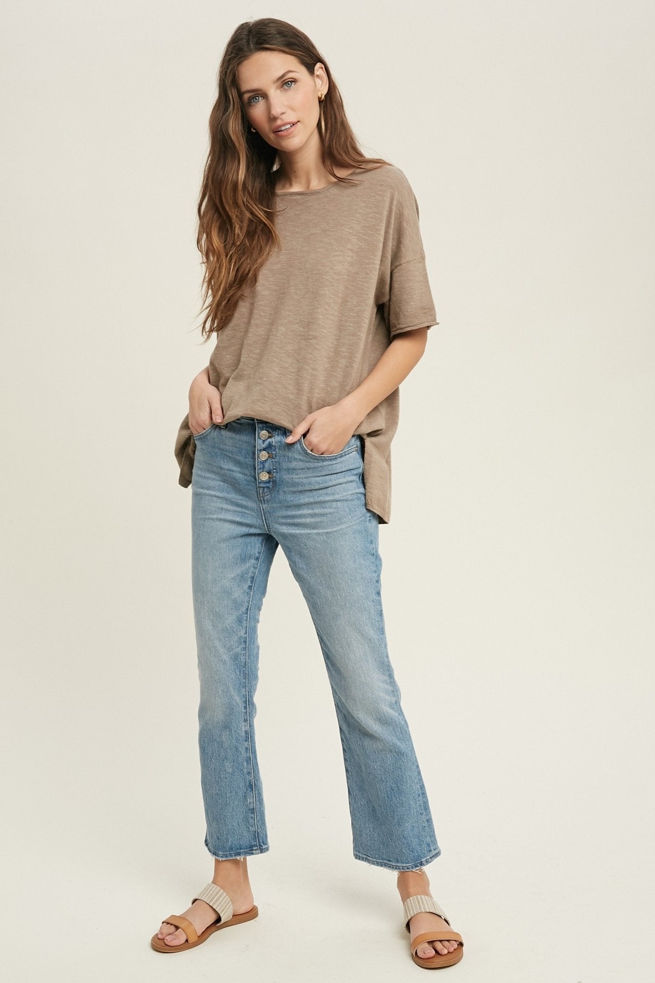 Oversized drop shoulder slub knit top with side slit detail Ivy and Pearl Boutique
