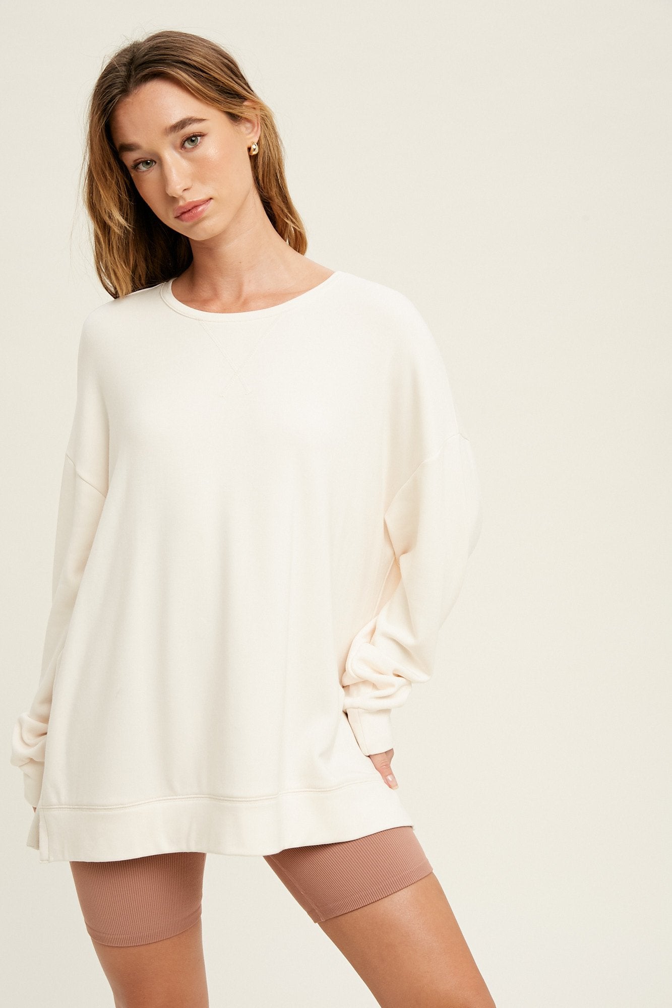 Oversized French Terry sweatshirt with side slits Ivy and Pearl Boutique Cream M/L