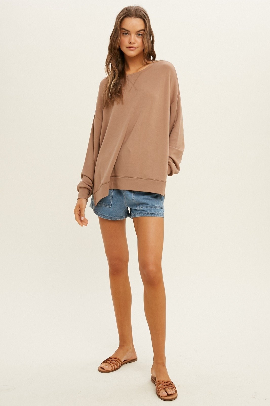 Oversized French Terry sweatshirt with side slits Ivy and Pearl Boutique
