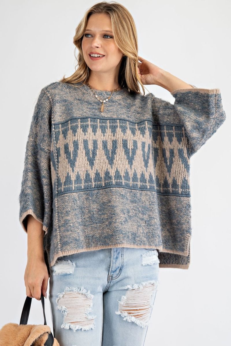 Oversized tribal patterned sweater Ivy and Pearl Boutique Teal S