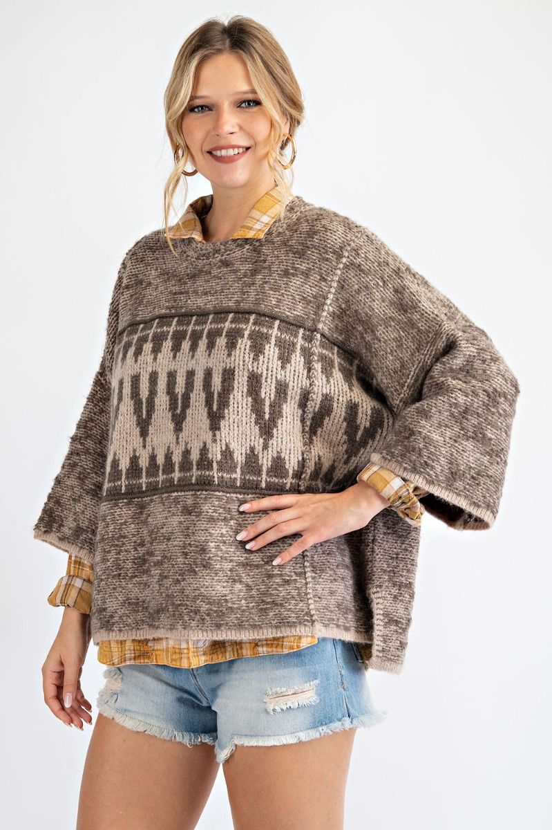 Oversized tribal patterned sweater Ivy and Pearl Boutique Olive S