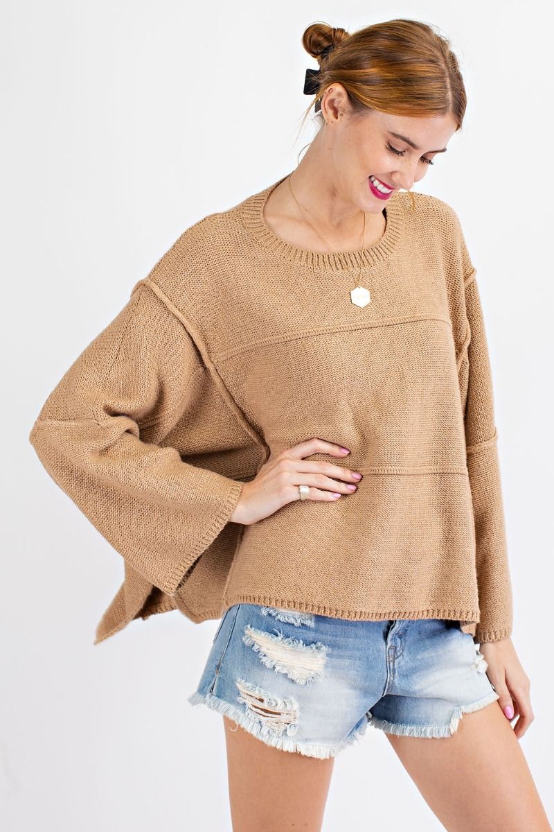 Oversized wide sleeve sweater with rounded neckline Ivy and Pearl Boutique