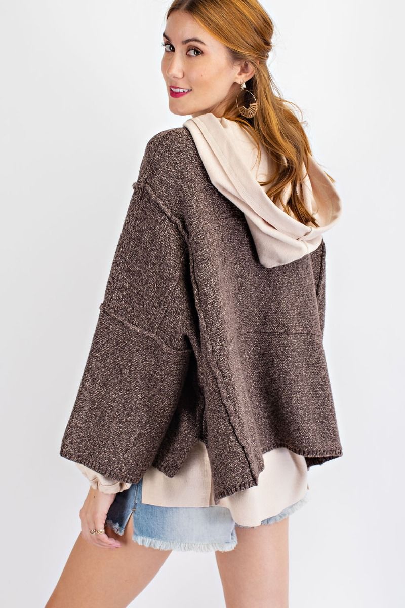Oversized wide sleeve sweater with rounded neckline Ivy and Pearl Boutique Coffee S