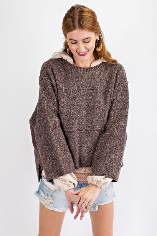Oversized wide sleeve sweater with rounded neckline  Ivy and Pearl Boutique