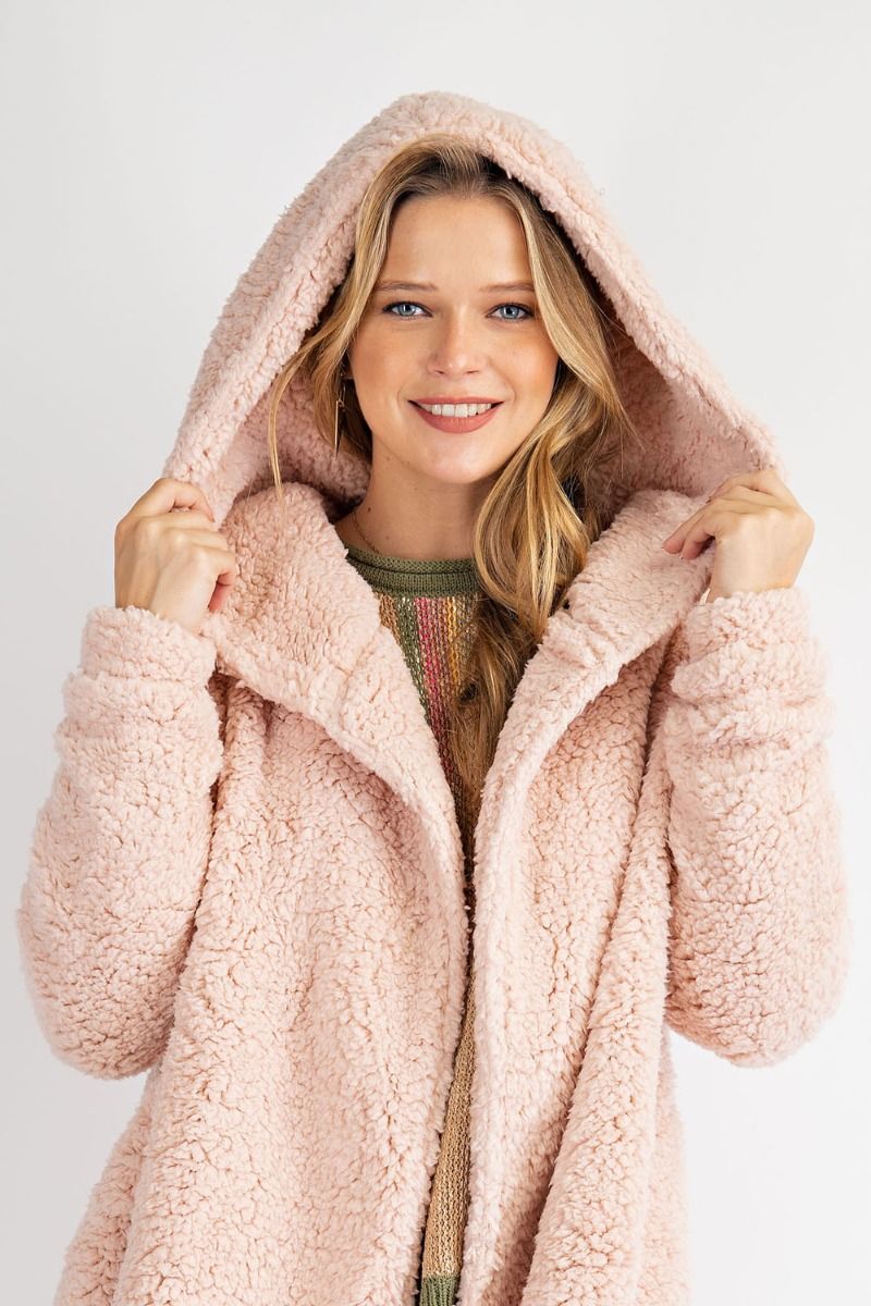 Oversized Willow Soft Faux-Fur Hoody Jacket Coat Ivy and Pearl Boutique Mauve S