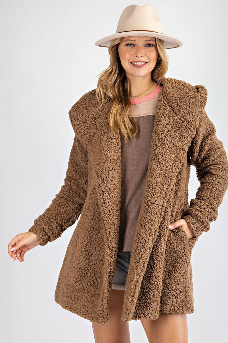 Oversized Willow Soft Faux-Fur Hoody Jacket Coat Ivy and Pearl Boutique Mocha S