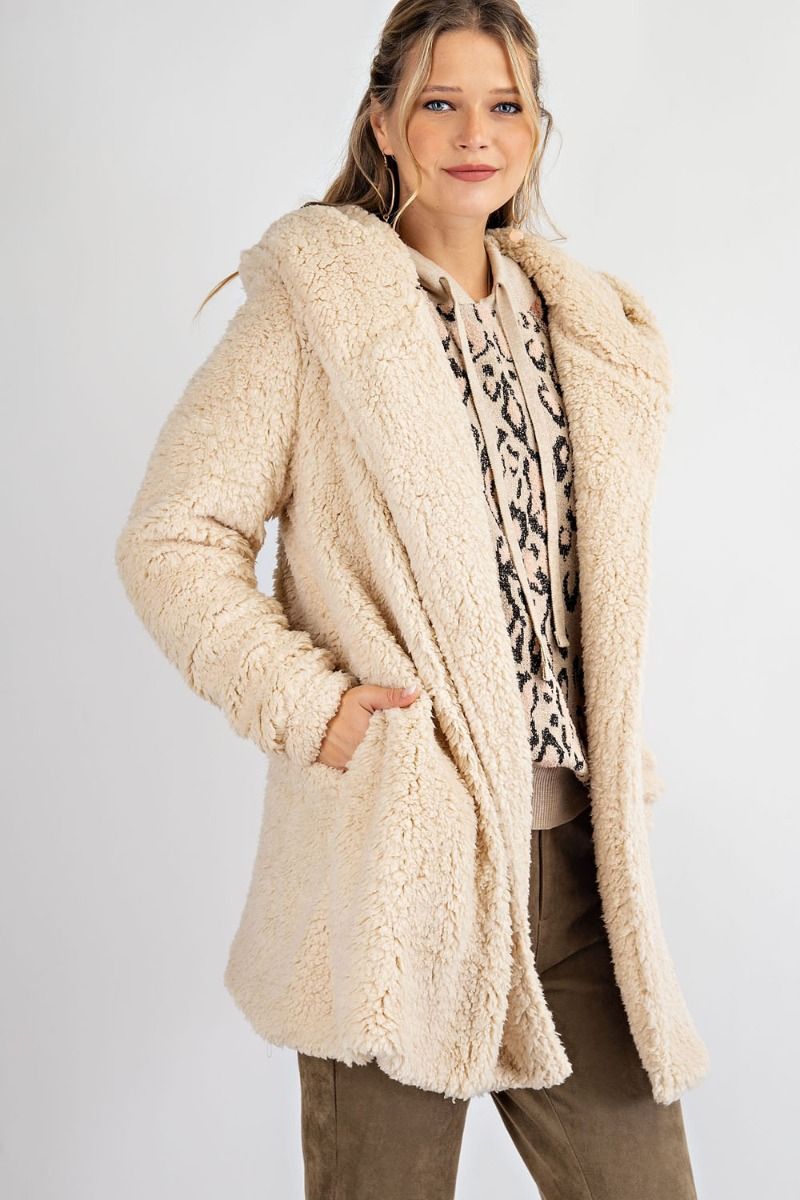 Oversized Willow Soft Faux-Fur Hoody Jacket Coat Ivy and Pearl Boutique Oatmeal S
