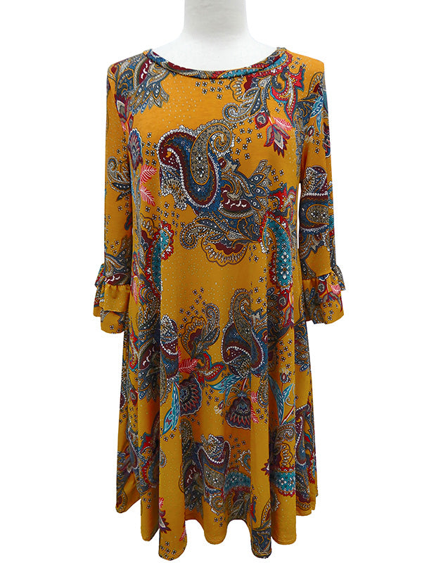 Paisley Print Ruffle Sleeve Dress with Pockets Ivy and Pearl Boutique S