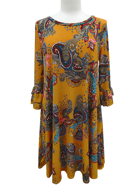Paisley Print Ruffle Sleeve Dress with Pockets  Ivy and Pearl Boutique S