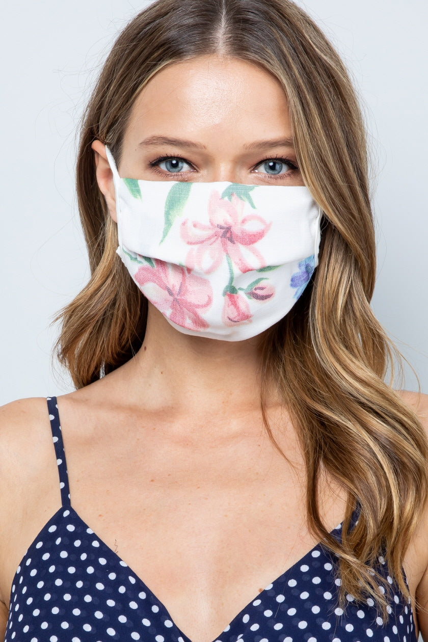 Lovely form-fitting pastel flowers face mask (floral on white) Ivy and Pearl Boutique