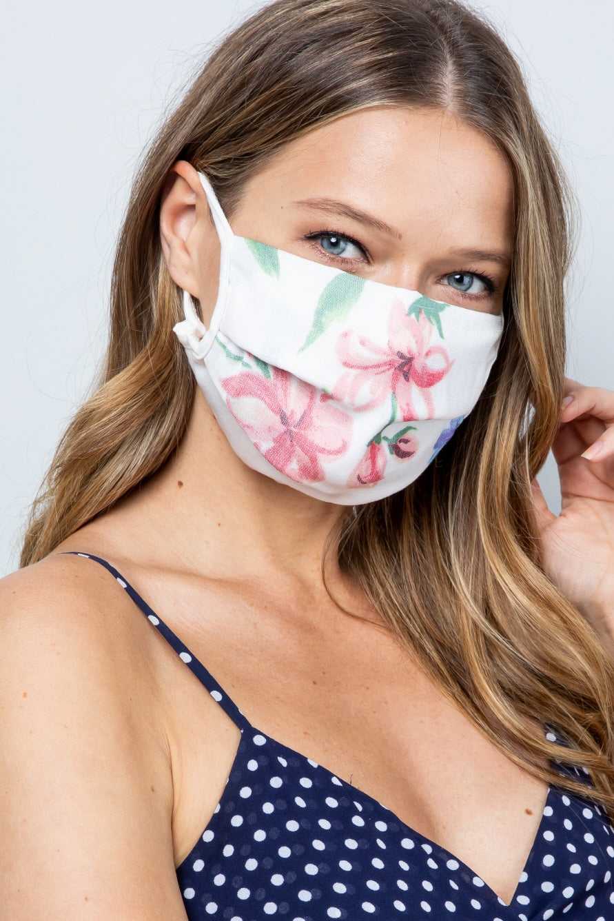 Lovely form-fitting pastel flowers face mask (floral on white) Ivy and Pearl Boutique
