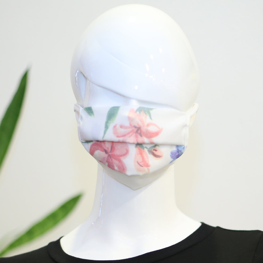 Lovely form-fitting pastel flowers face mask (floral on white) Ivy and Pearl Boutique