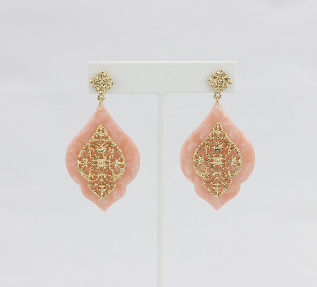 Peach with decorative gold filigree earring Ivy and Pearl Boutique