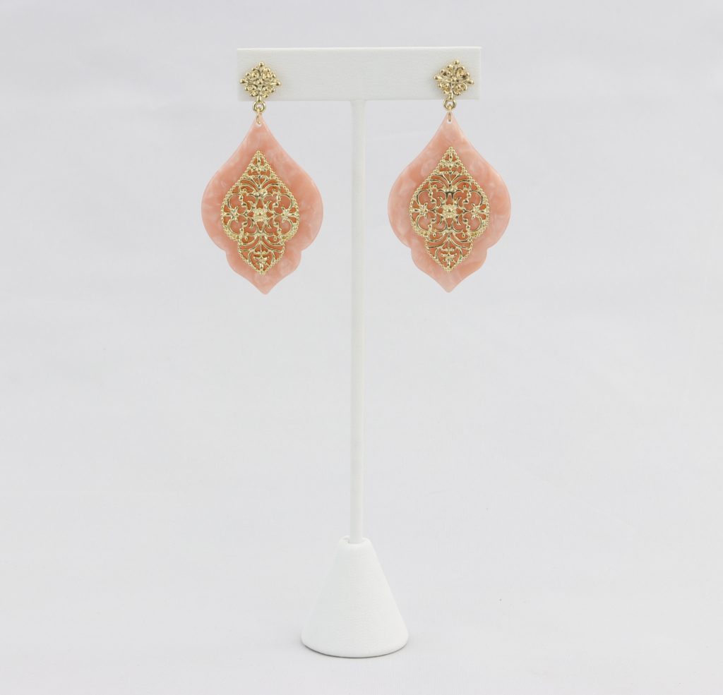 Peach with decorative gold filigree earring Ivy and Pearl Boutique