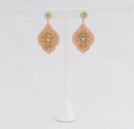Peach with decorative gold filigree earring  Ivy and Pearl Boutique