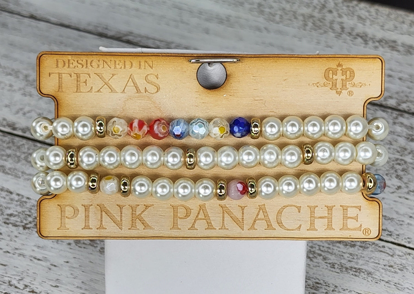 Pearl and colored bead 3-band elastic bracelet Ivy and Pearl Boutique