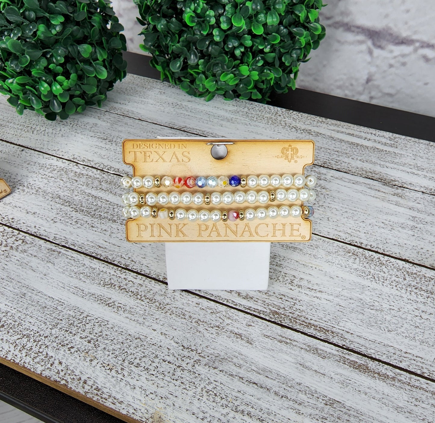 Pearl and colored bead 3-band elastic bracelet Ivy and Pearl Boutique