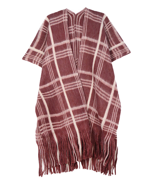 Plaid fringe-hem kimono  Ivy and Pearl Boutique Burgandy