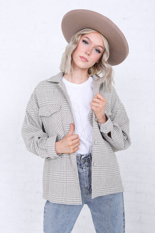 Plaid Jacket in Cobblestone  Ivy and Pearl Boutique Heather Gray S 
