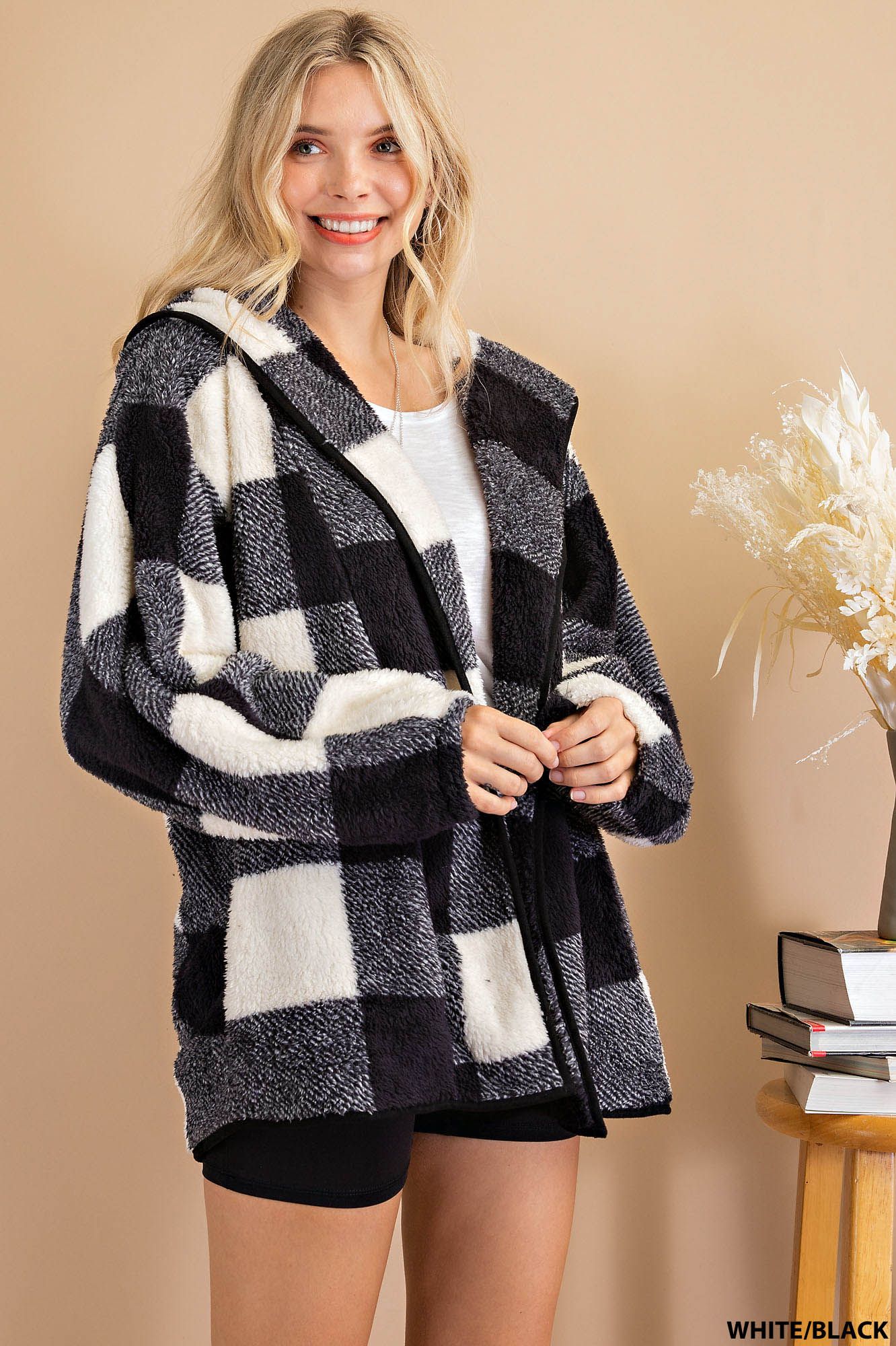 Plaid teddy hoodie jacket Ivy and Pearl Boutique