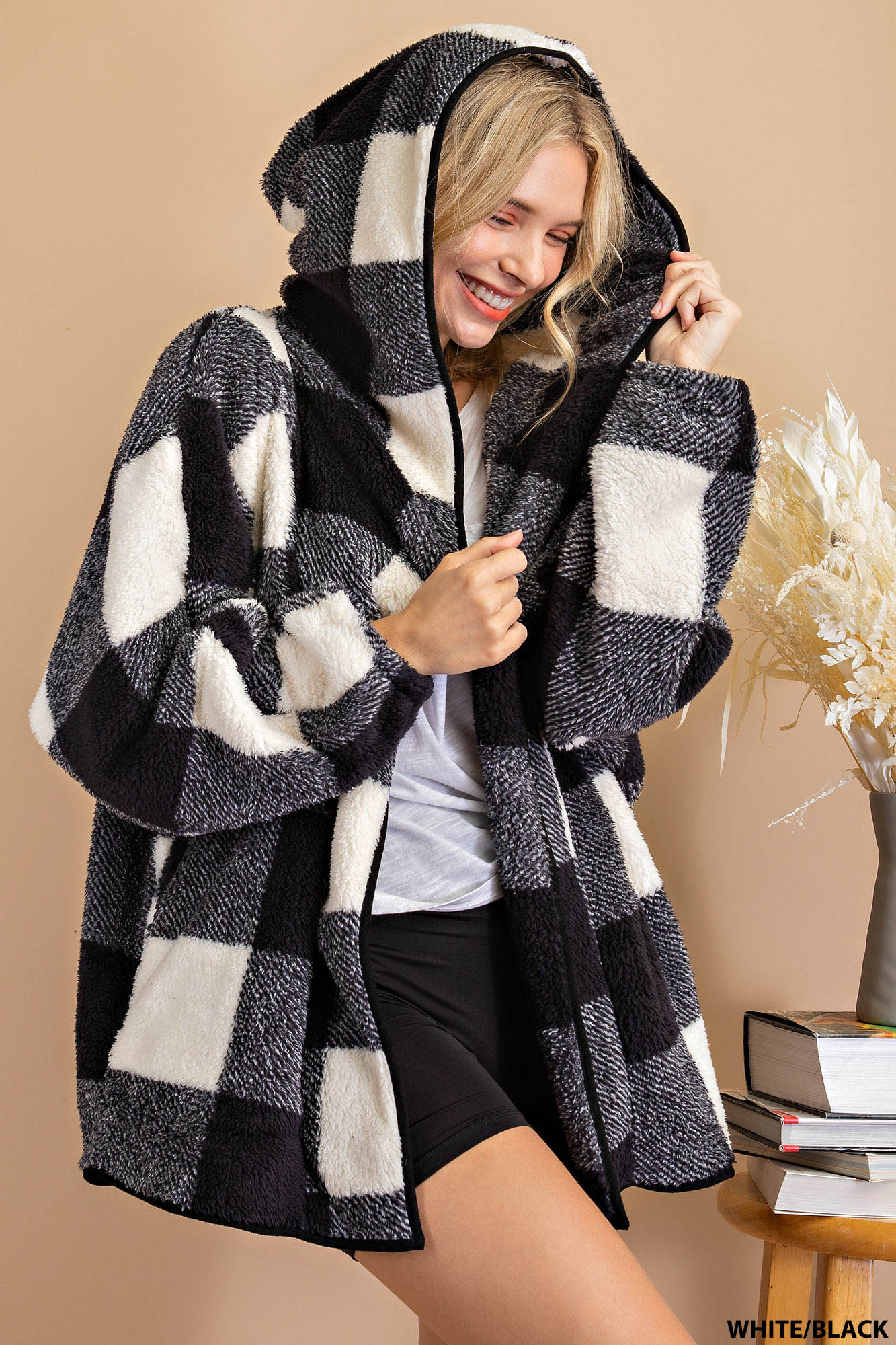 Plaid teddy hoodie jacket Ivy and Pearl Boutique
