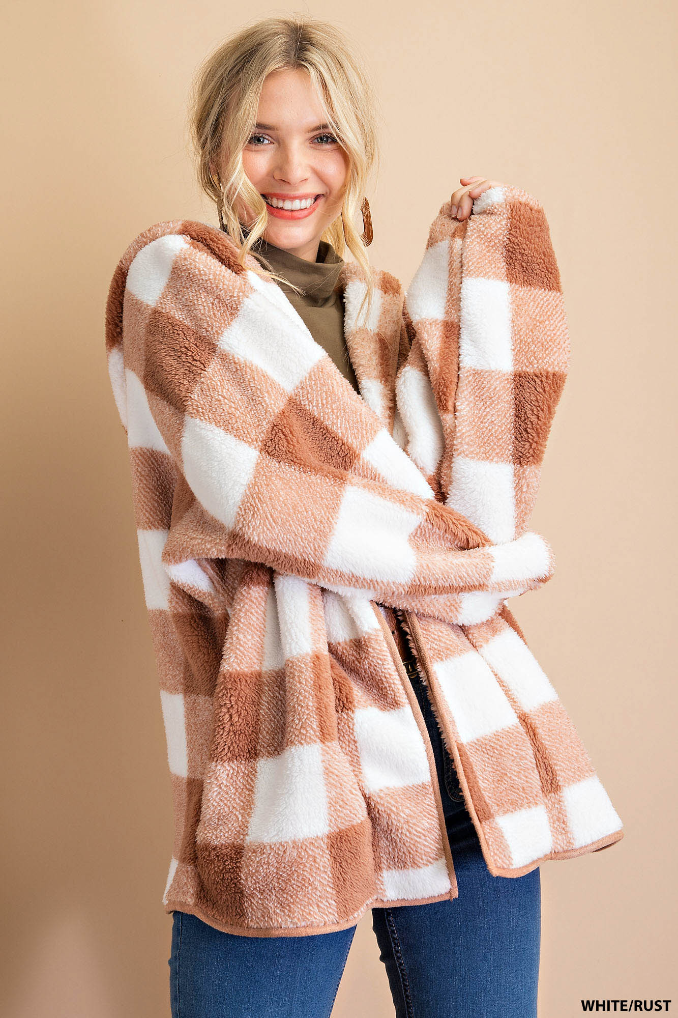 Plaid teddy hoodie jacket Ivy and Pearl Boutique