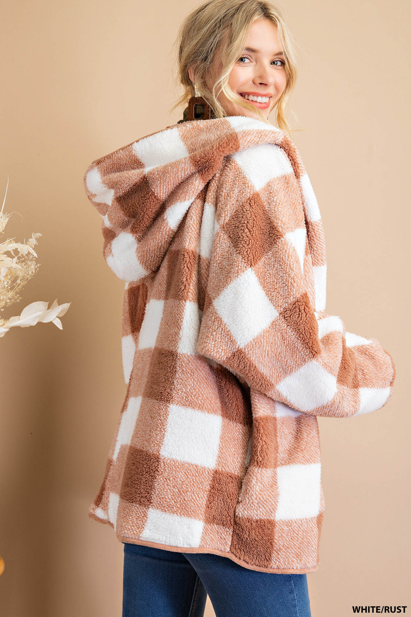Plaid teddy hoodie jacket Ivy and Pearl Boutique