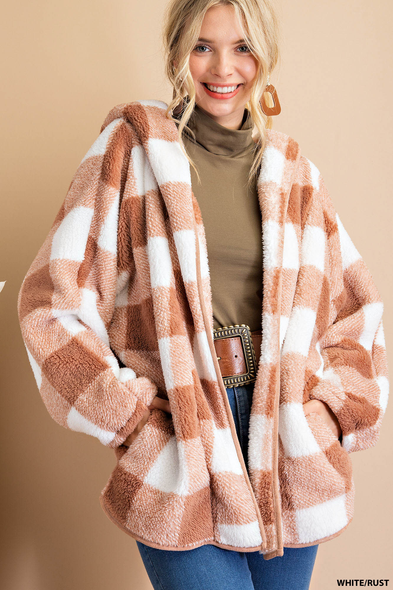 Plaid teddy hoodie jacket Ivy and Pearl Boutique