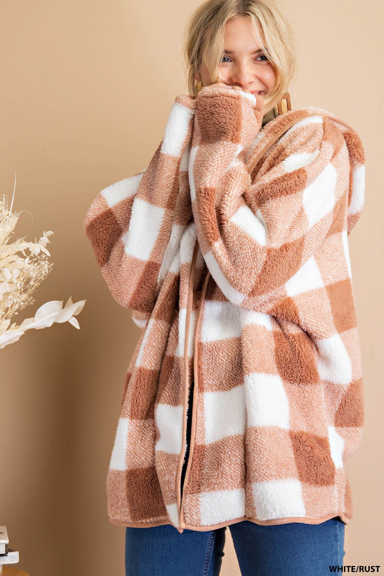 Plaid teddy hoodie jacket Ivy and Pearl Boutique