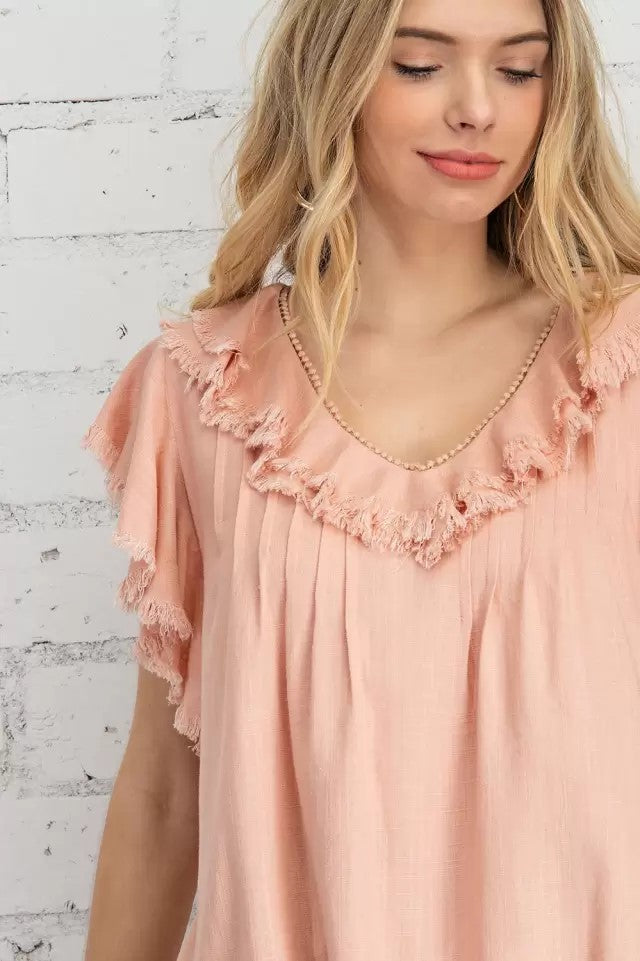 Ruffle sleeve linen woven top  Ivy and Pearl Boutique