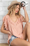 Ruffle sleeve linen woven top  Ivy and Pearl Boutique Blush S