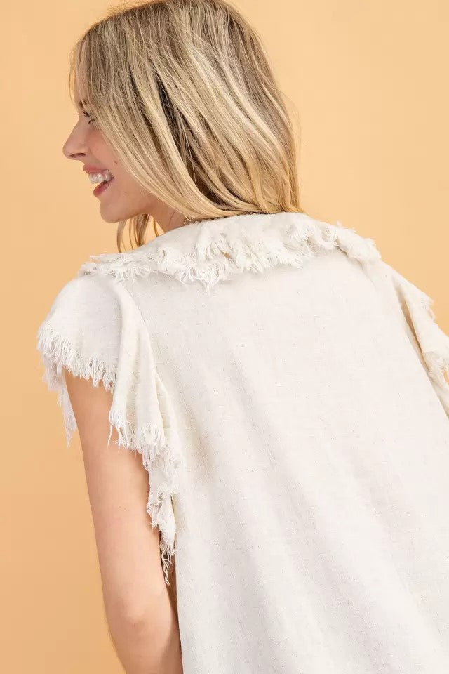 Ruffle sleeve linen woven top  Ivy and Pearl Boutique