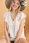 Ruffle sleeve linen woven top  Ivy and Pearl Boutique Oat 1XL