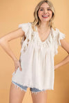 Ruffle sleeve linen woven top  Ivy and Pearl Boutique