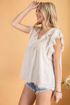 Ruffle sleeve linen woven top  Ivy and Pearl Boutique Oat M