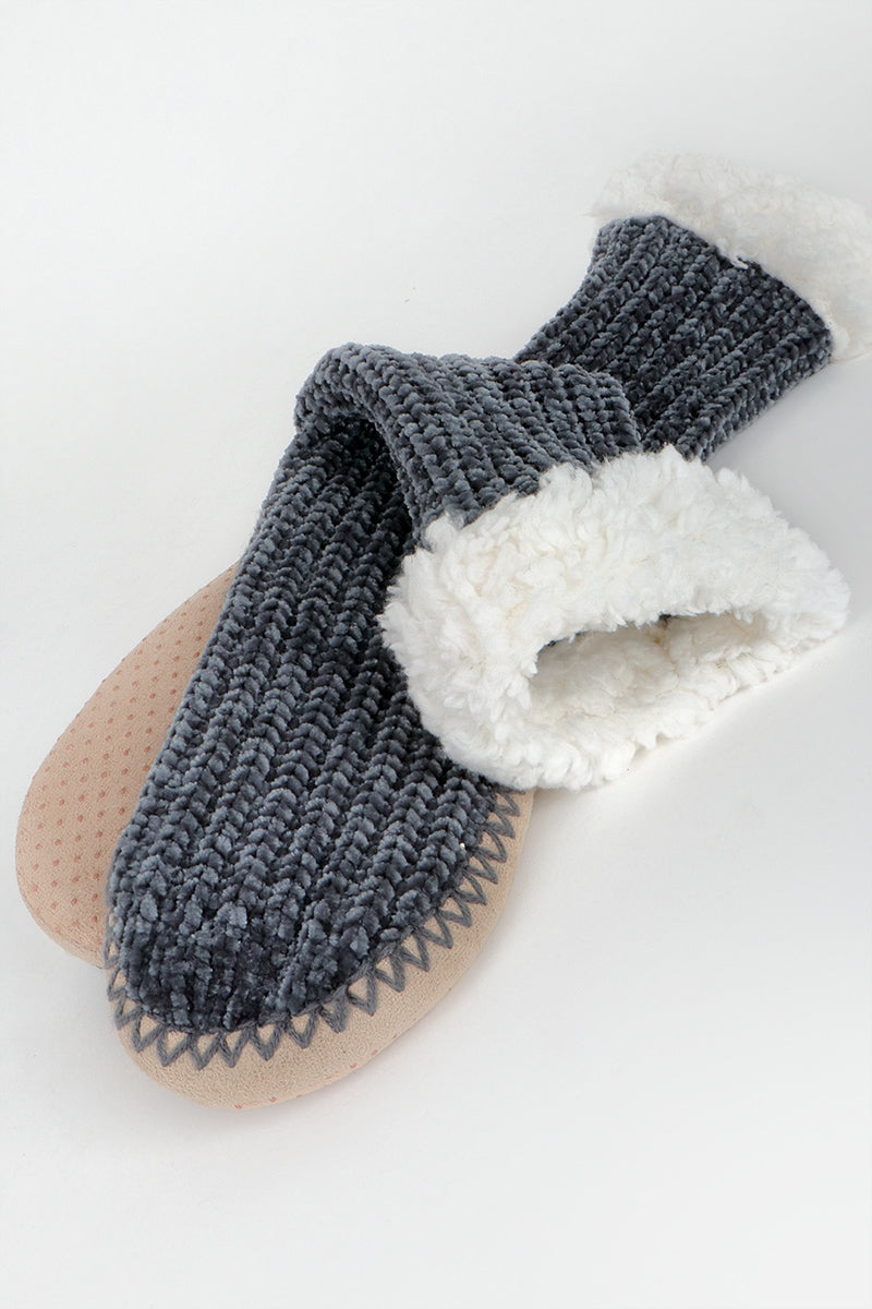 Plush soft chenille slipper sock with cushioned non-slip sole Ivy and Pearl Boutique Gray S/M