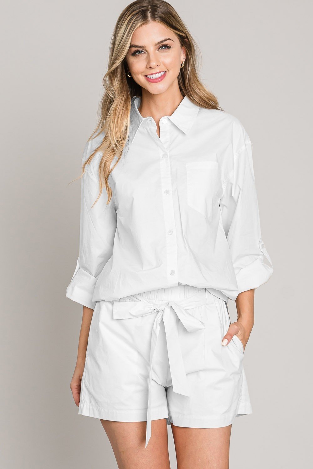Poplin Paperbag Shorts with Self Tie Ivy and Pearl Boutique