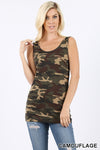Premium Rayon camouflage print scoop neck tank top  Ivy and Pearl Boutique Dark Green S