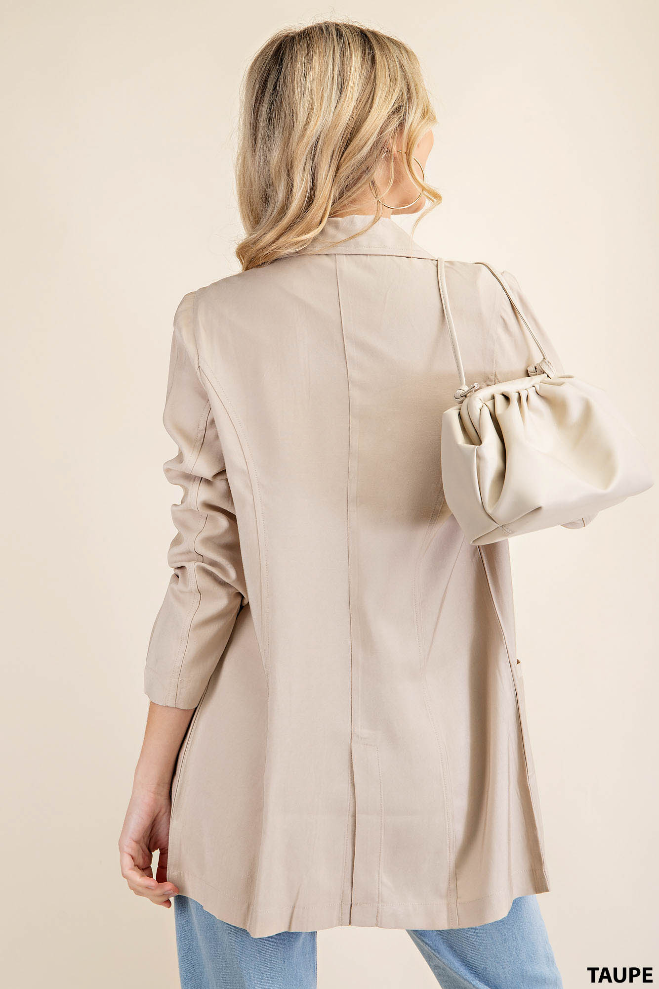Princess lines buttonless long blazer jacket Ivy and Pearl Boutique