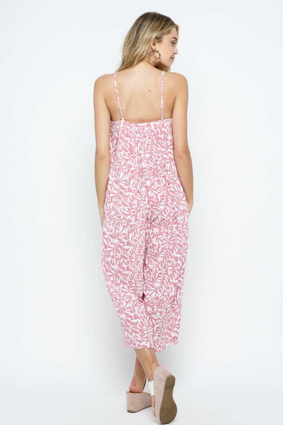 Print Crop Jumpsuit with Adjustable Shoulder Spaghetti Straps Ivy and Pearl Boutique