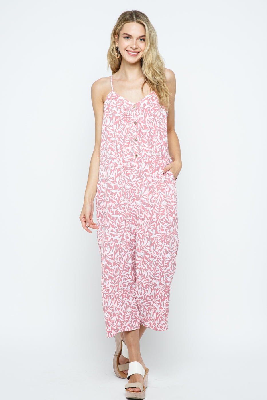 Print Crop Jumpsuit with Adjustable Shoulder Spaghetti Straps Ivy and Pearl Boutique