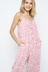 Print Crop Jumpsuit with Adjustable Shoulder Spaghetti Straps  Ivy and Pearl Boutique Pink S 