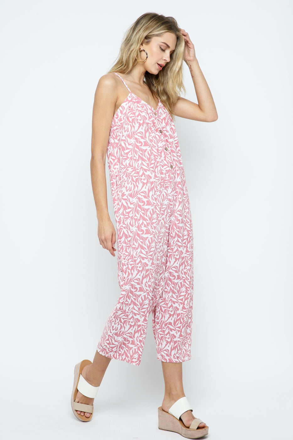 Print Crop Jumpsuit with Adjustable Shoulder Spaghetti Straps Ivy and Pearl Boutique