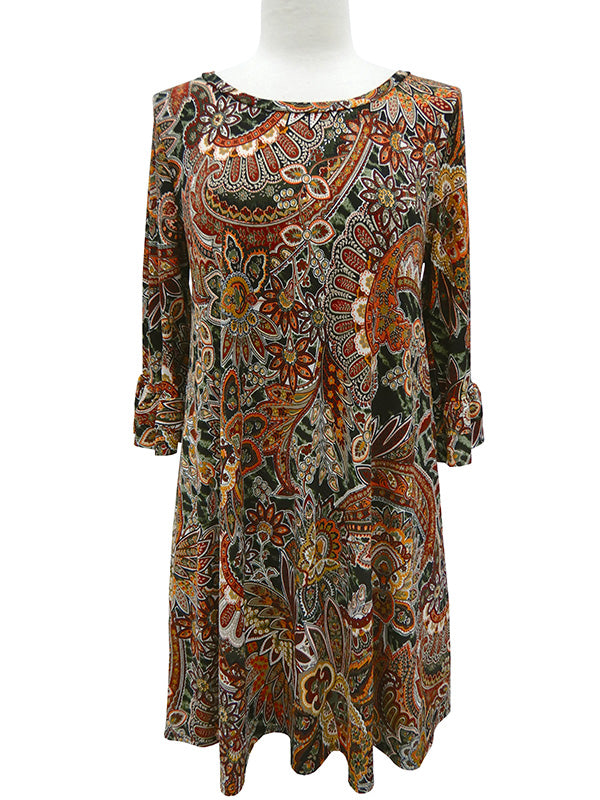 Print Ruffle Sleeve Dress with Pockets Ivy and Pearl Boutique S