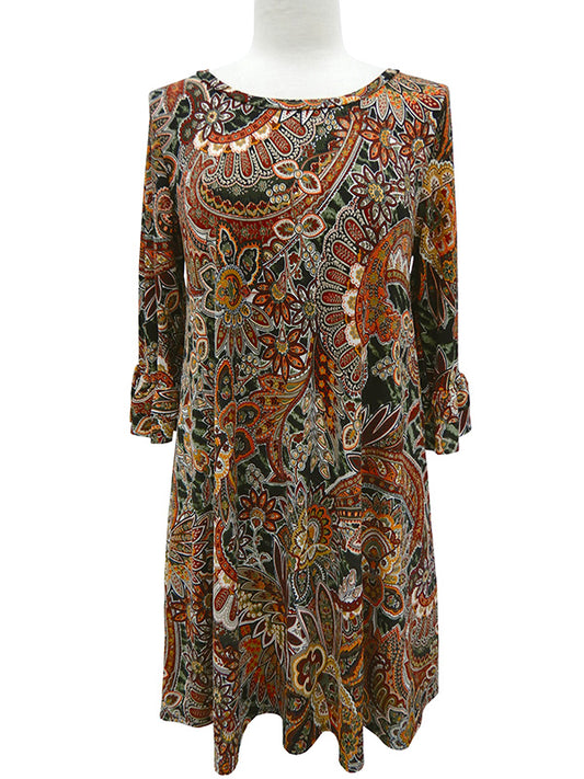 Print Ruffle Sleeve Dress with Pockets  Ivy and Pearl Boutique S