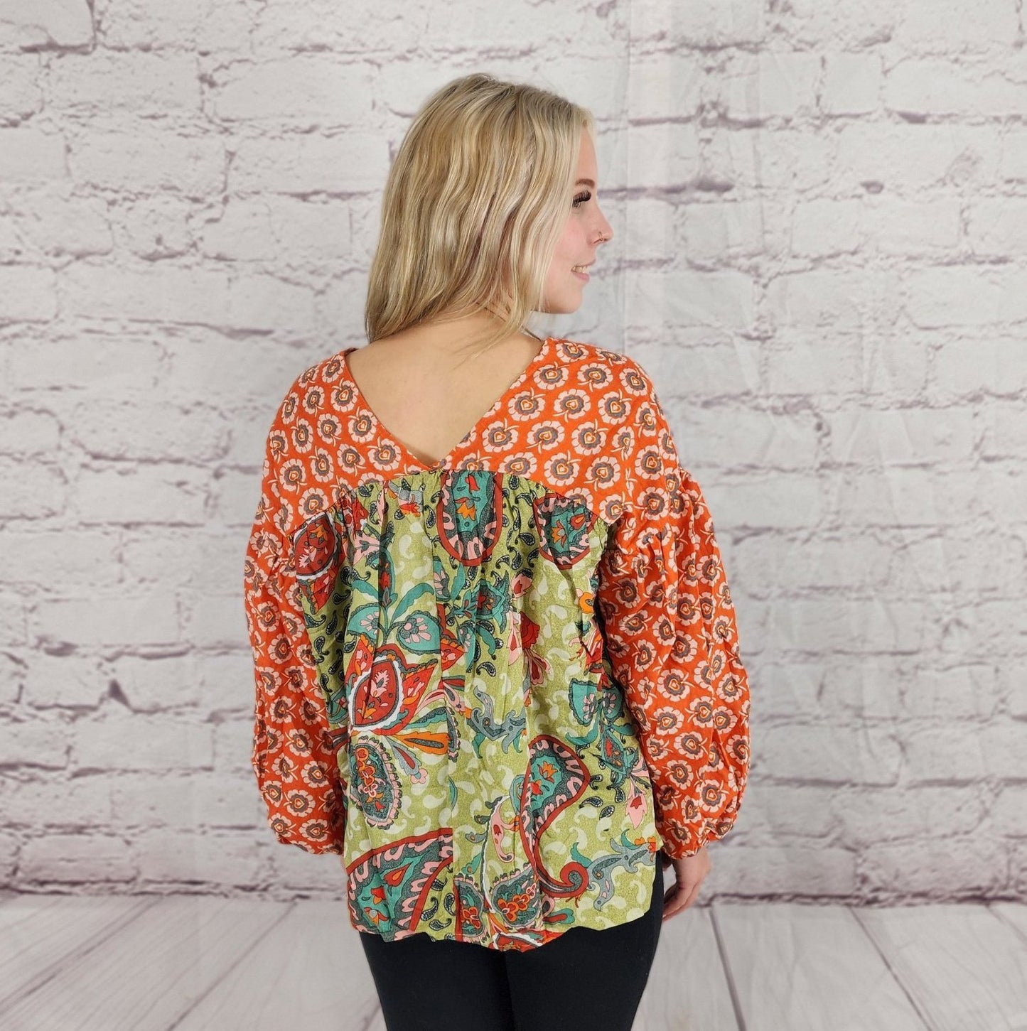 Printed floral and paisley pattern V-Neck top Ivy and Pearl Boutique