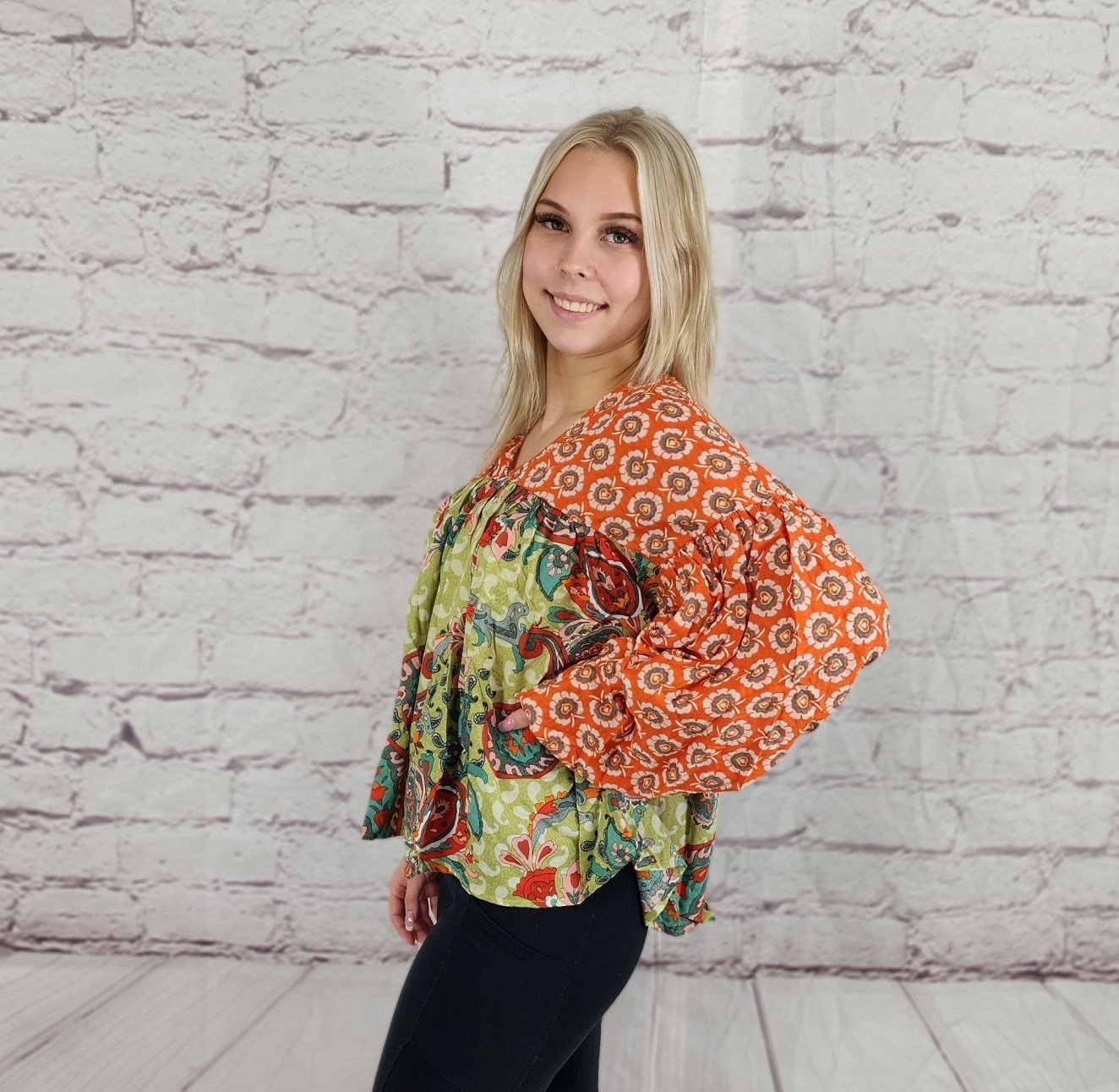 Printed floral and paisley pattern V-Neck top Ivy and Pearl Boutique