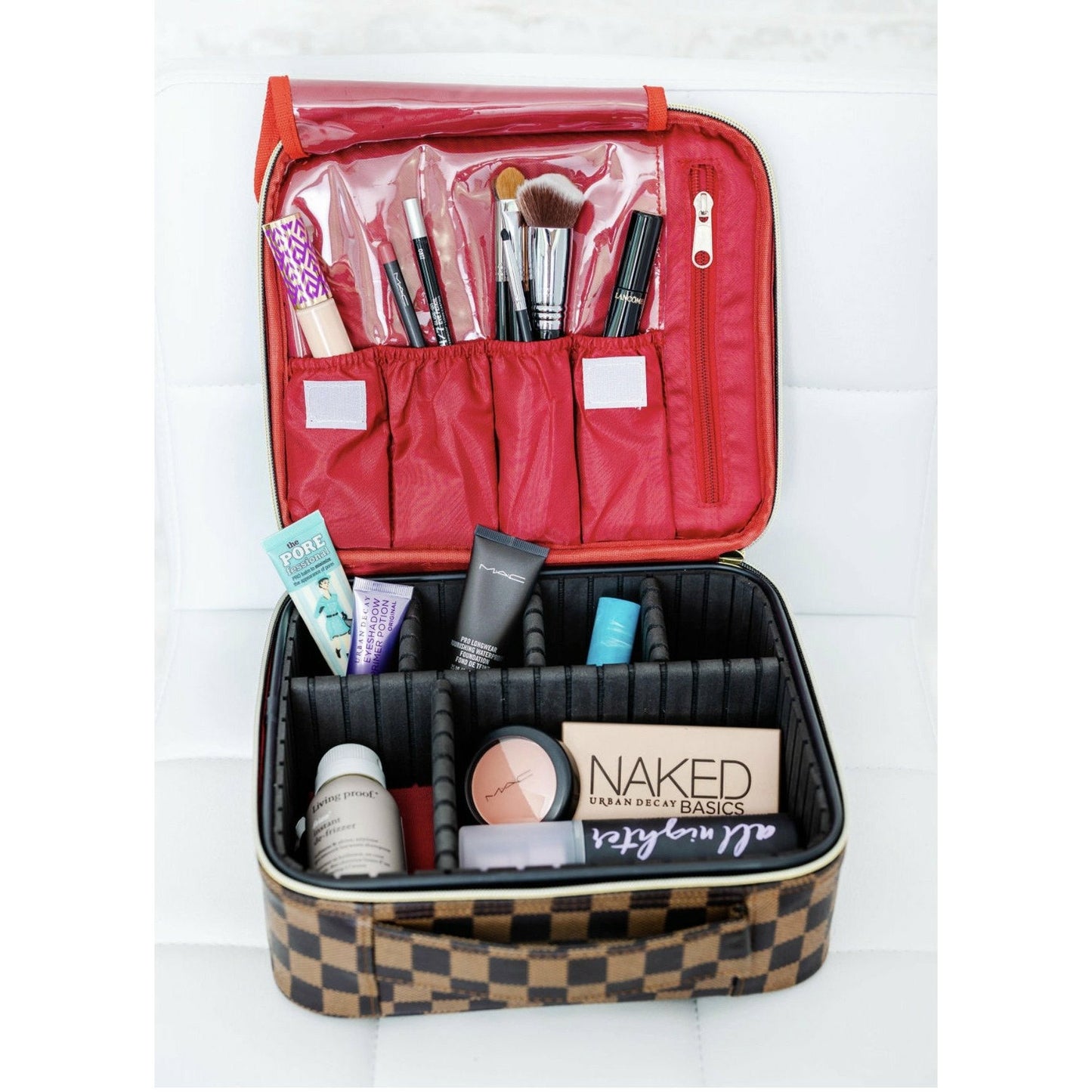 Professional cosmetic case with dividers - Women Nylon Makeup Case Organizer with Adjustable Dividers Ivy and Pearl Boutique Brown