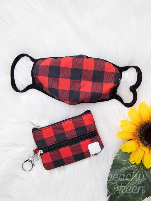 Rad in Buffalo Plaid Face Mask with Double-Zipper Mini Versi Bag Ivy and Pearl Boutique