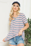 Red, White and Blue, Stars and Stripes Short Sleeve Top with Asymmetrical Neck  Ivy and Pearl Boutique S